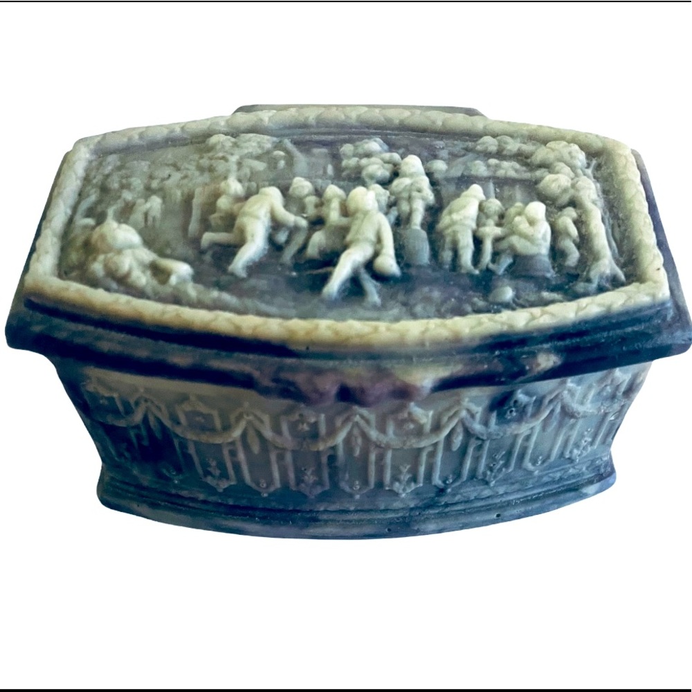Vintage Genuine Incolay Stone Marble Jewel Box 5” by 3” by 2 1/2”, Gray/Blue